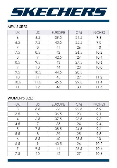 skechers size chart shoes