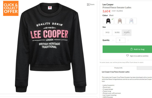 lee cooper crop fleece sweater ladies